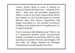 Annuncio - Vittorio Magni, Premio Virtù Civica 2019